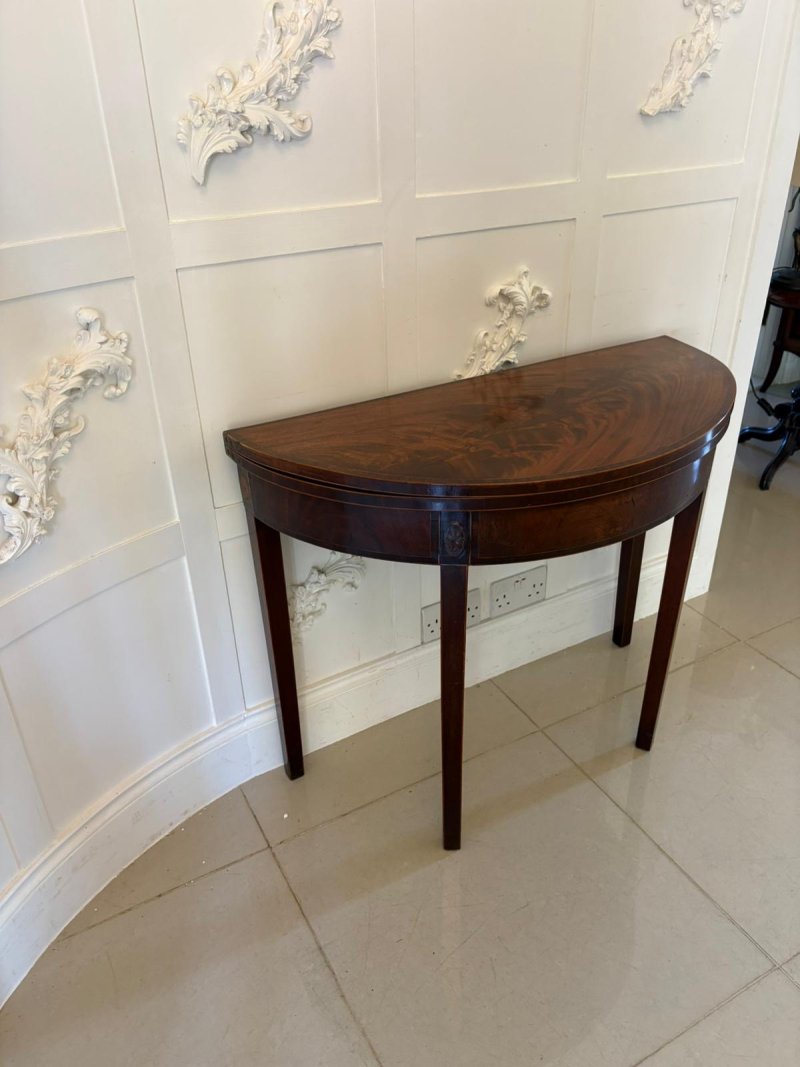 Antique George III Quality Mahogany Inlaid Demi Lune Shaped Card/Console Table - Image 2